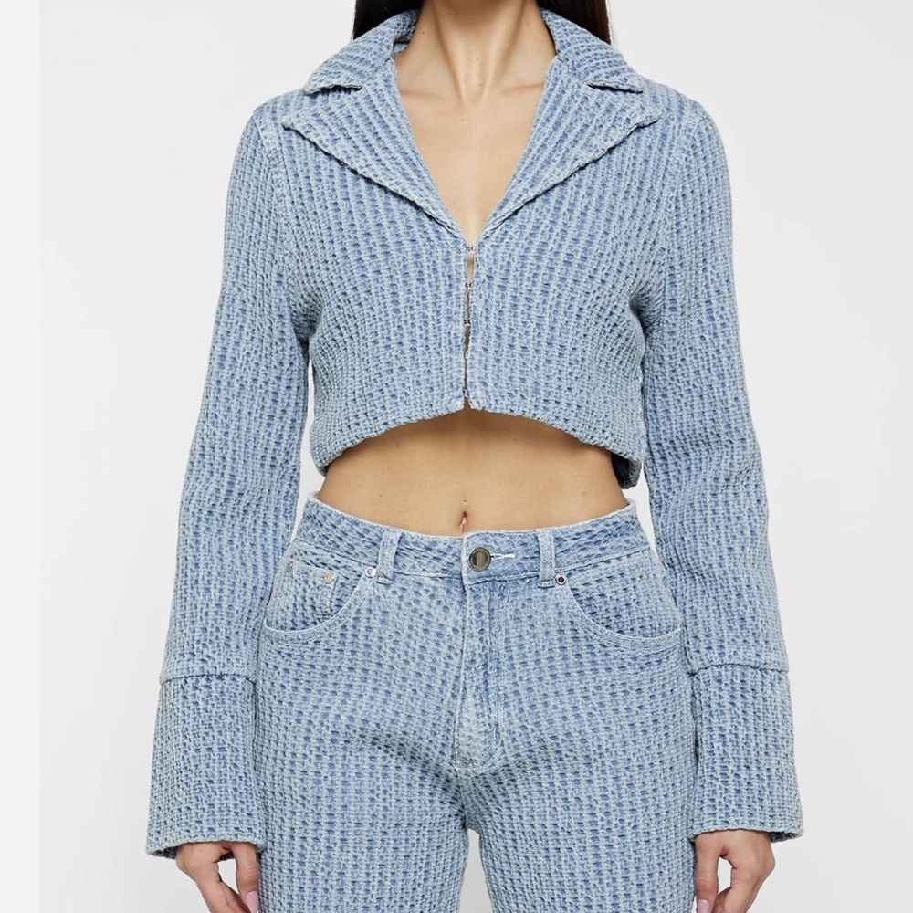 Maniere de Voir Textured Denim Mom Jeans with Matching Jacket - Size UK 8 US 4